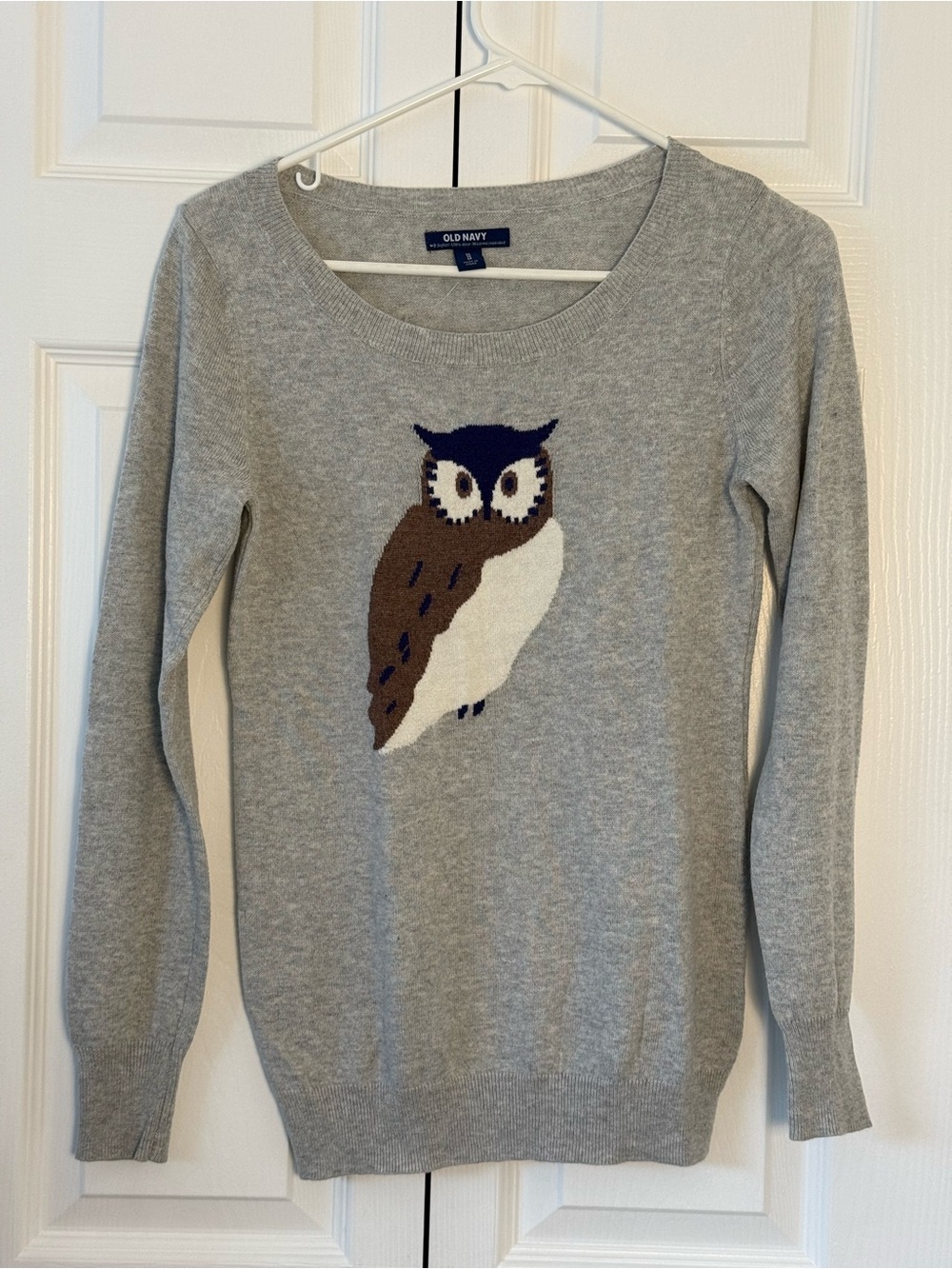 Old Navy Gray Crewneck Sweater with Owl Intarsia